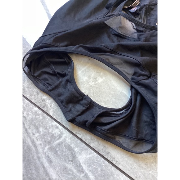 Victoria's Secret Black Mesh Panel Strappy Back Bodysuit L Large Gold Hardware - Picture 8 of 9